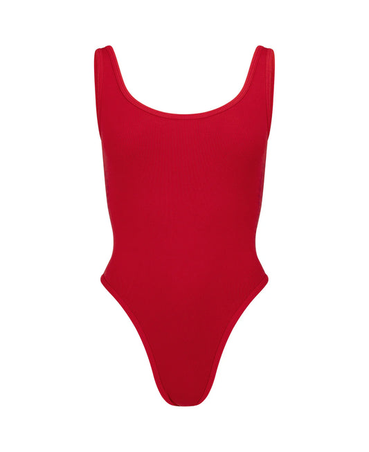 HOUNDSTOOTH WOOL BODYSUIT - CRIMSON