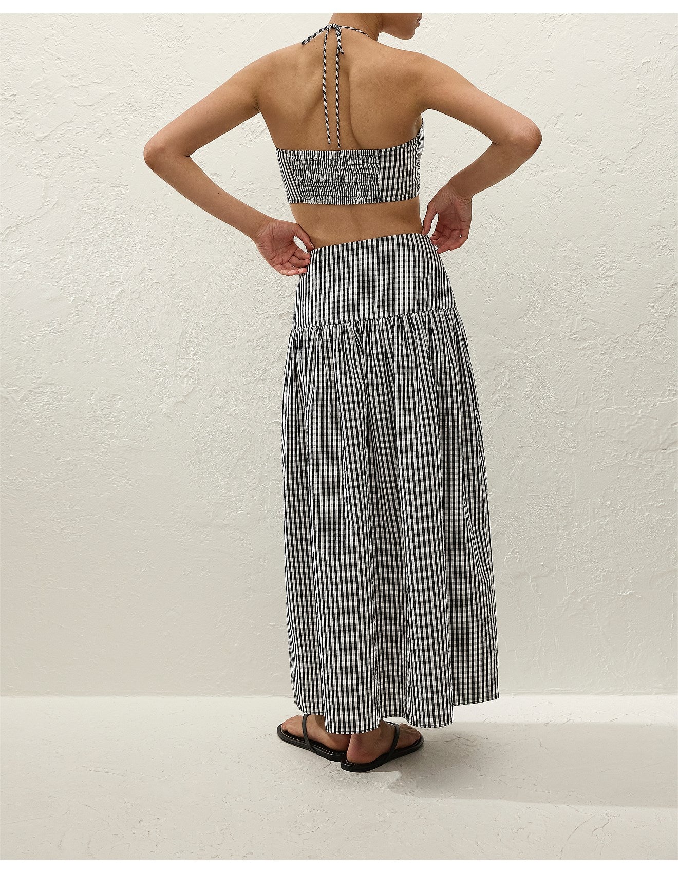 LUCIA MIDI SKIRT - BLACK TEXTURED GINGHAM
