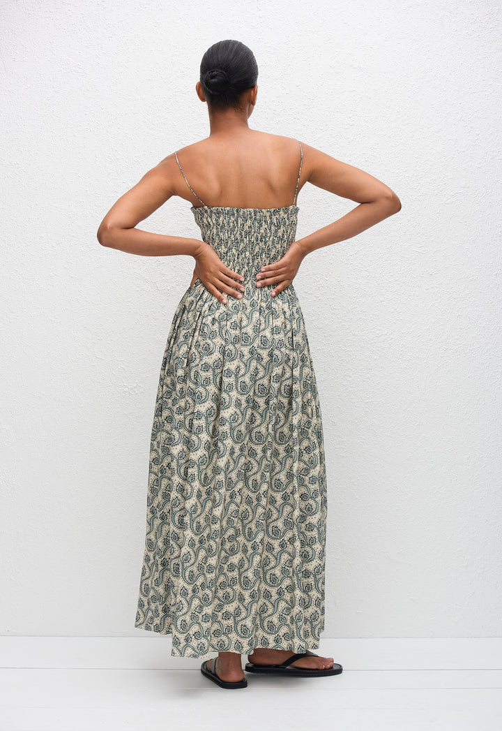 SHIRRED BODICE DRESS - VINE