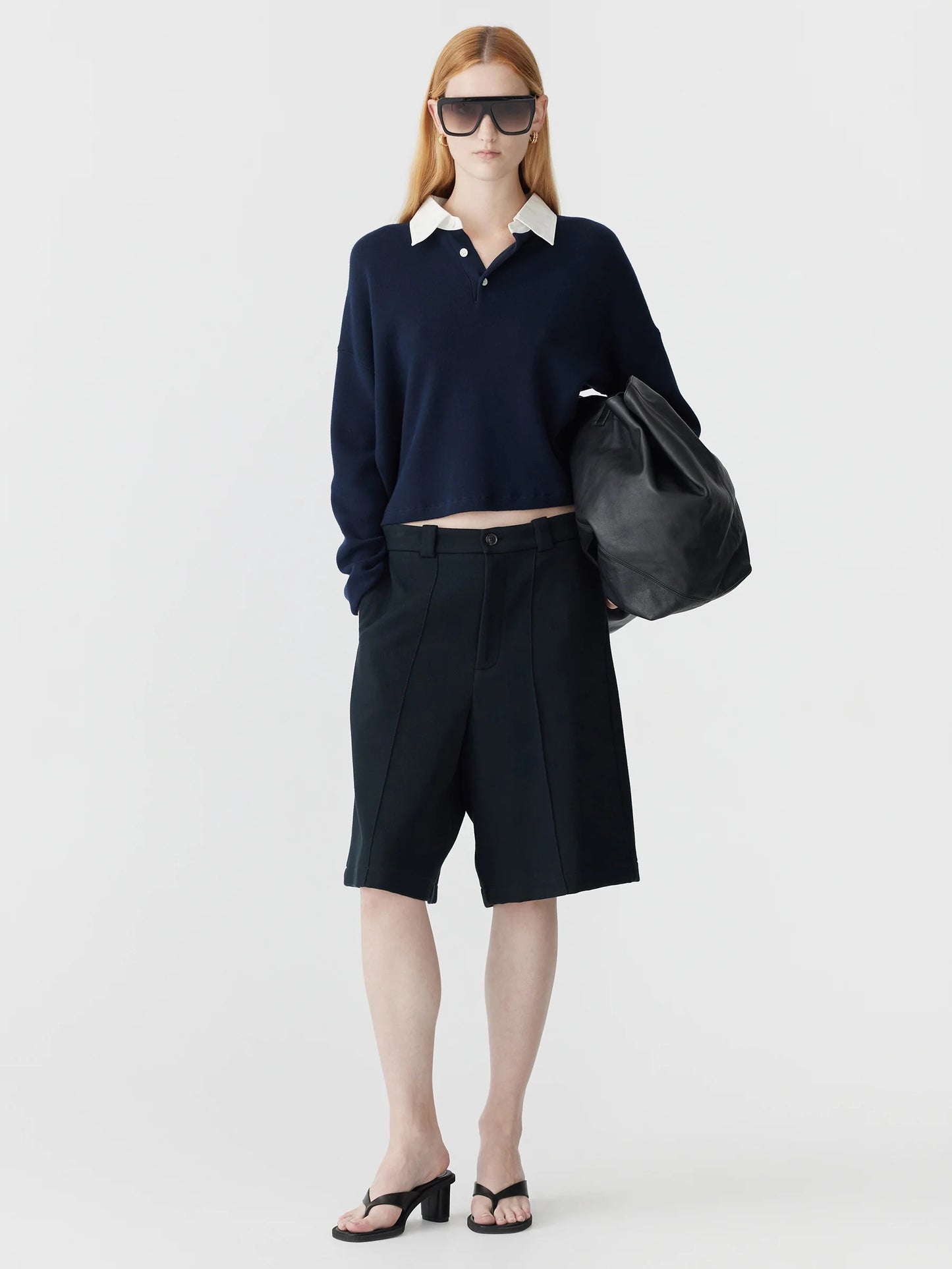 COTTON POLO KNITTED SWEAT - INK