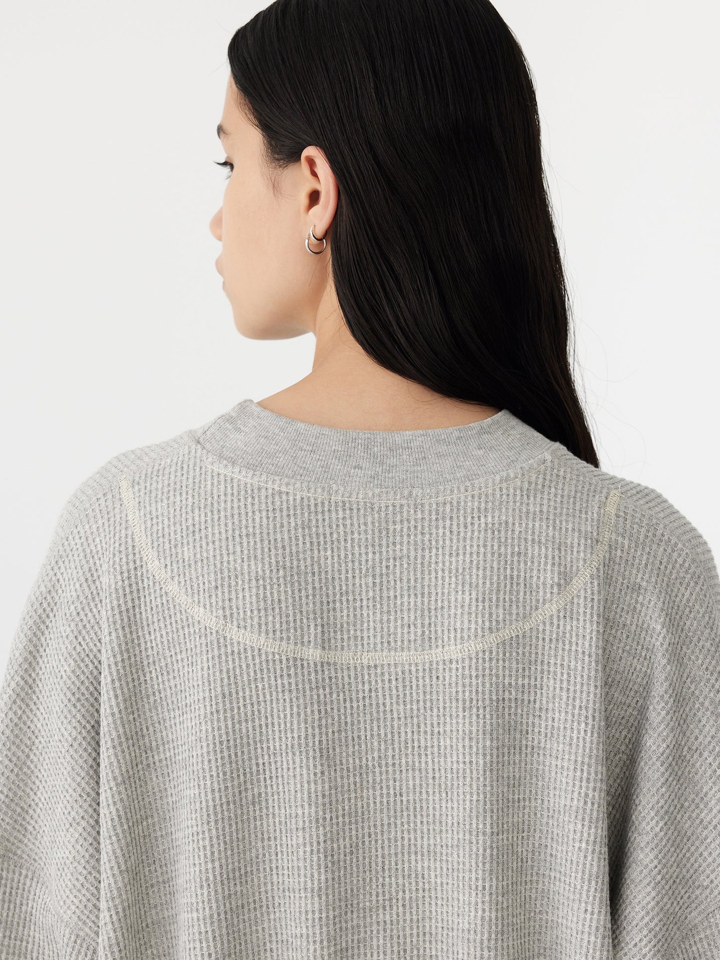 WAFFLE BATWING SWEAT - GREY MARL