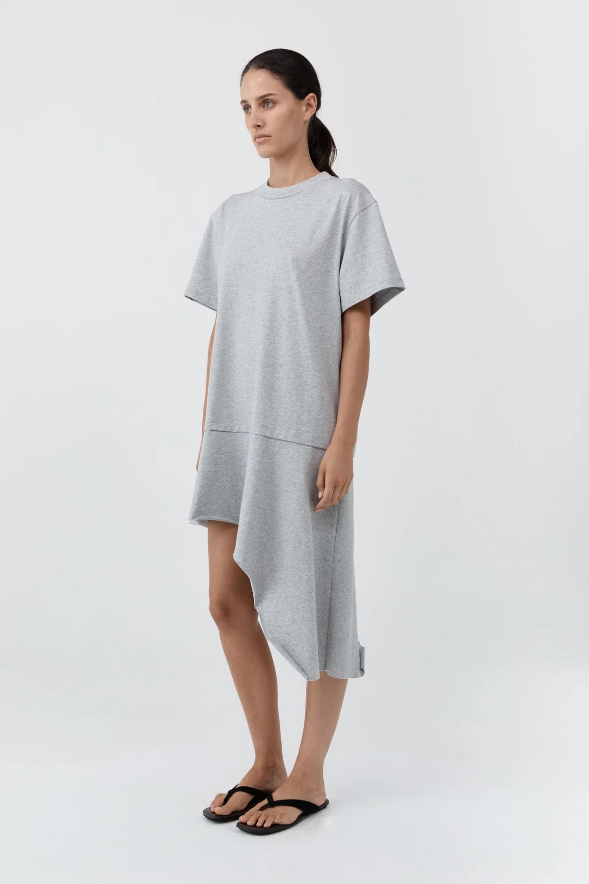 LAYERED TEE MINI DRESS - LIGHT GREY MARLE