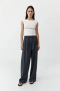 STRIPE RELAXED PLEAT PANT - INK STRIPE