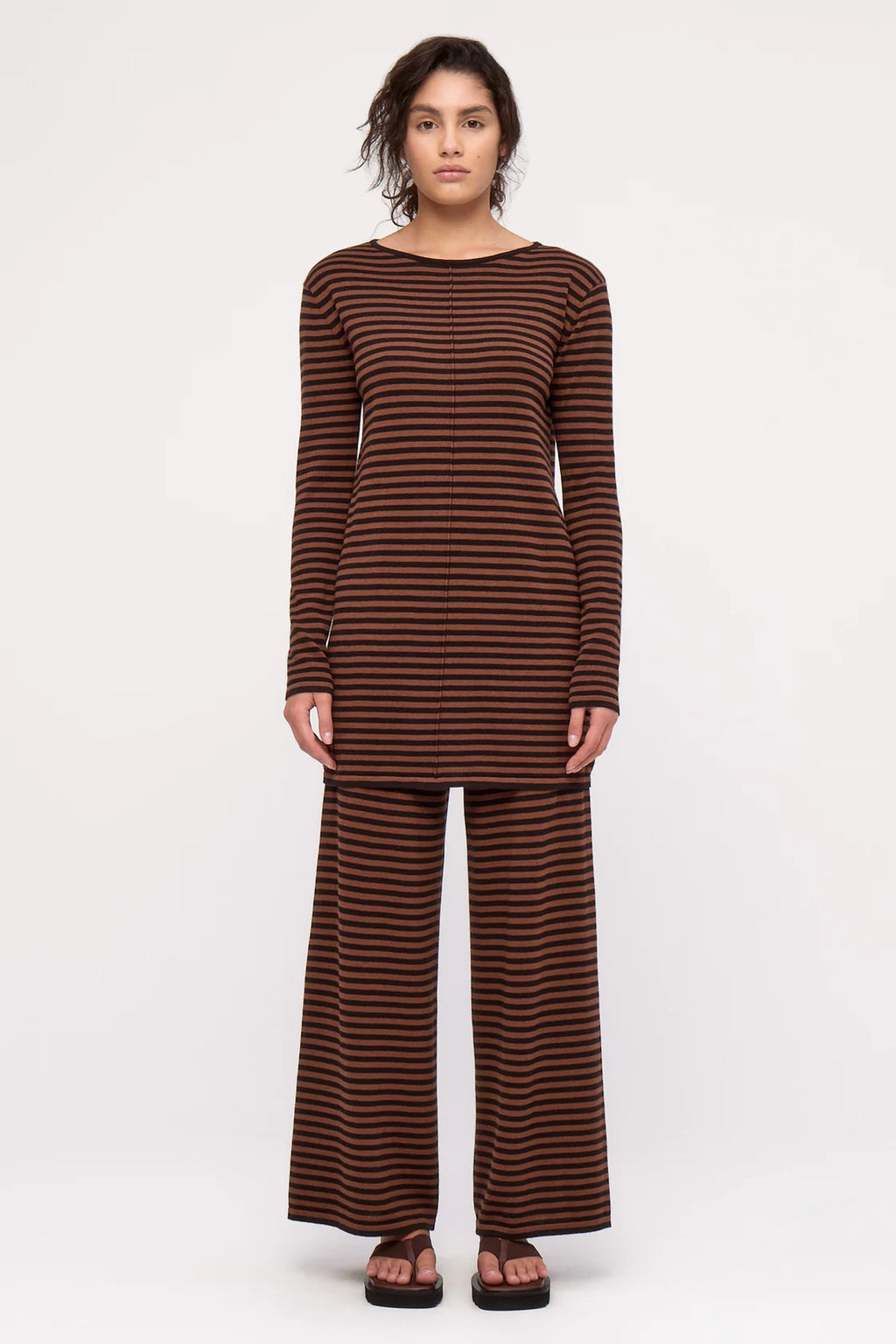KNIT MINI DRESS - BROWN STRIPE