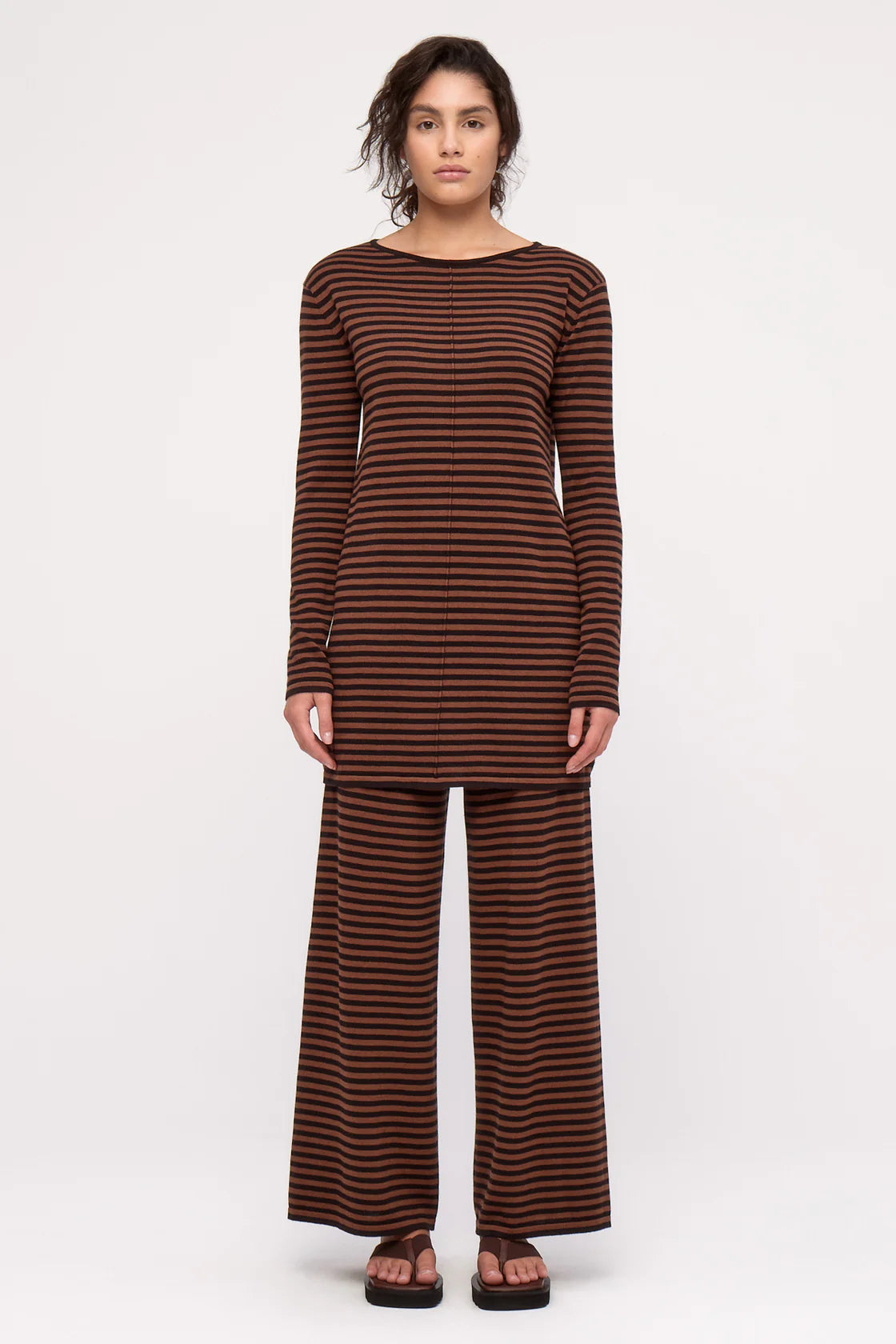 KNIT MINI DRESS - BROWN STRIPE