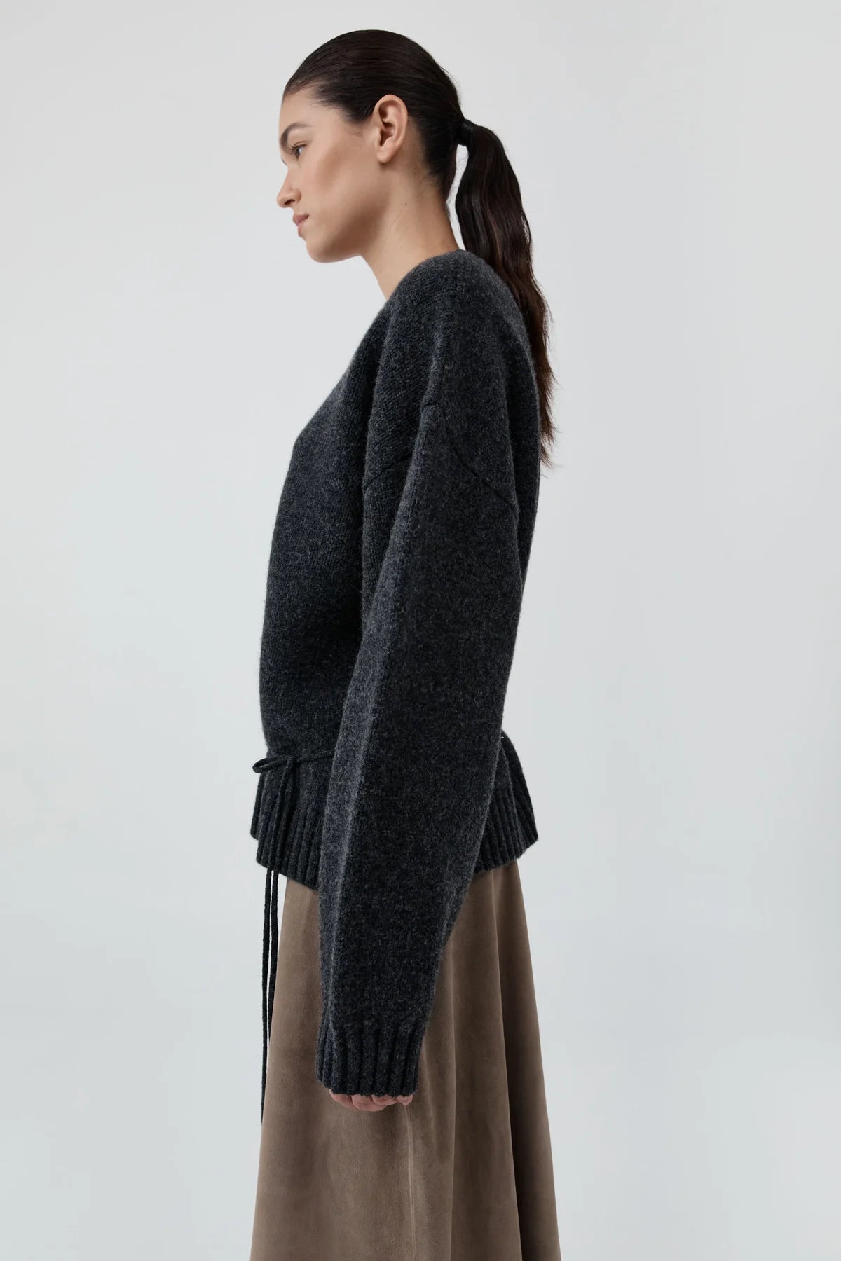 WOOL CREW NECK JUMPER - CHARCOAL MELANGE