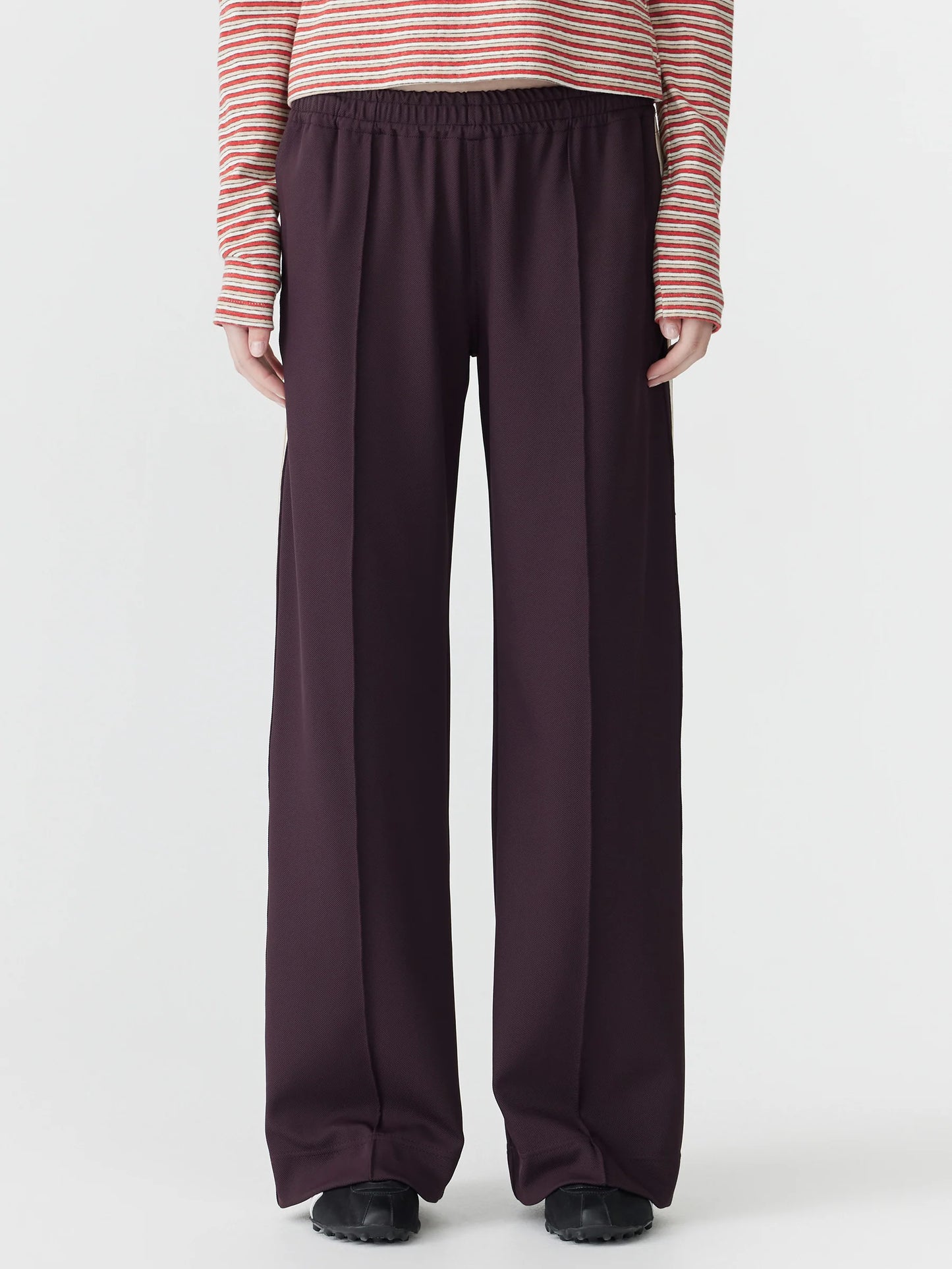 WIDE LEG ATHLETIC TAPE PANT - DARK PLUM