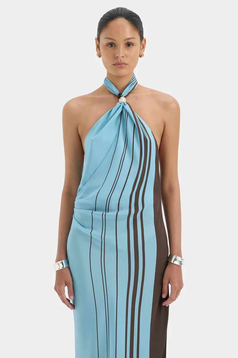 RIOJA HALTER SCARF MAXI DRESS - PACHA MINERAL STRIPE