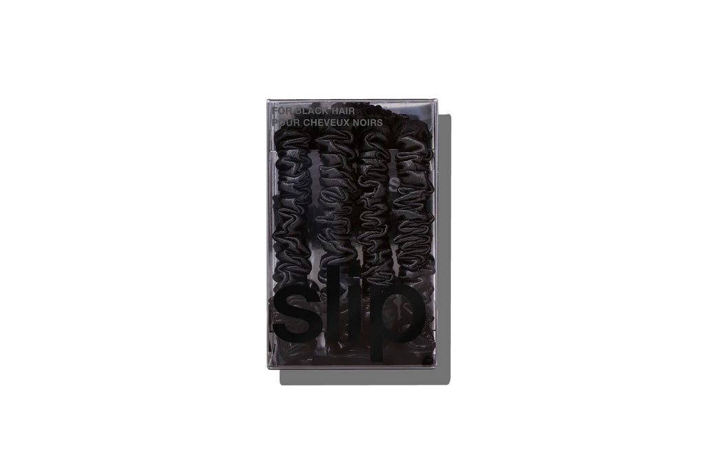SLIP PURE SILK BACK TO BASICS SKINNY SCRUNCHIES - BLACK SET OF 4