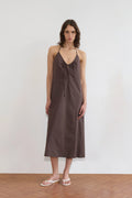 SEAMED HALTER DRESS - SEPIA