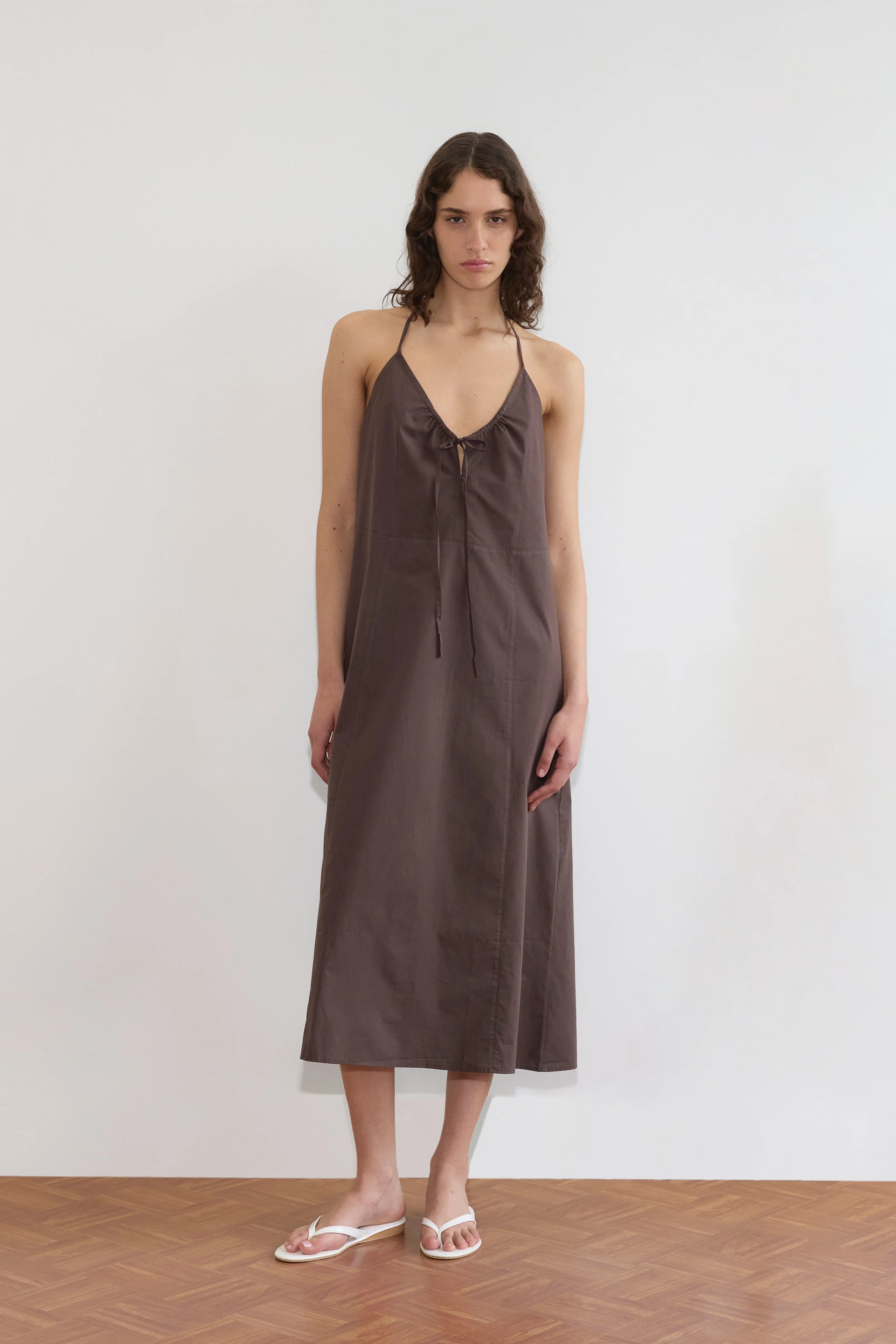 SEAMED HALTER DRESS - SEPIA
