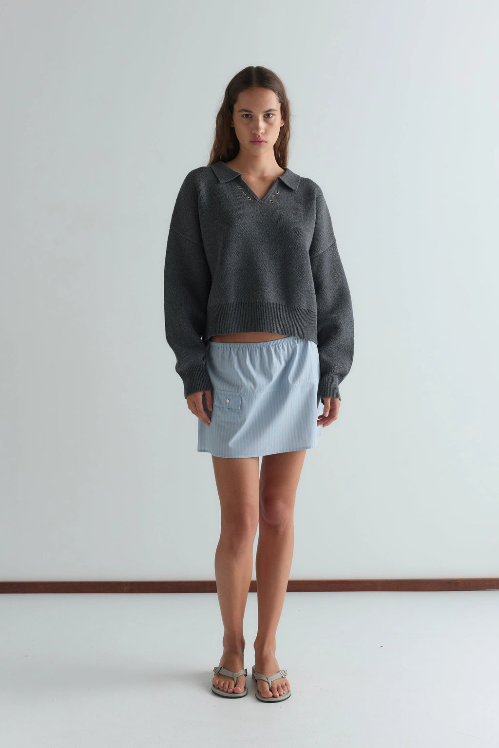 (PRE-ORDER) EYELET KNIT - DARK PEBBLE – ATELIER ON GEORGE