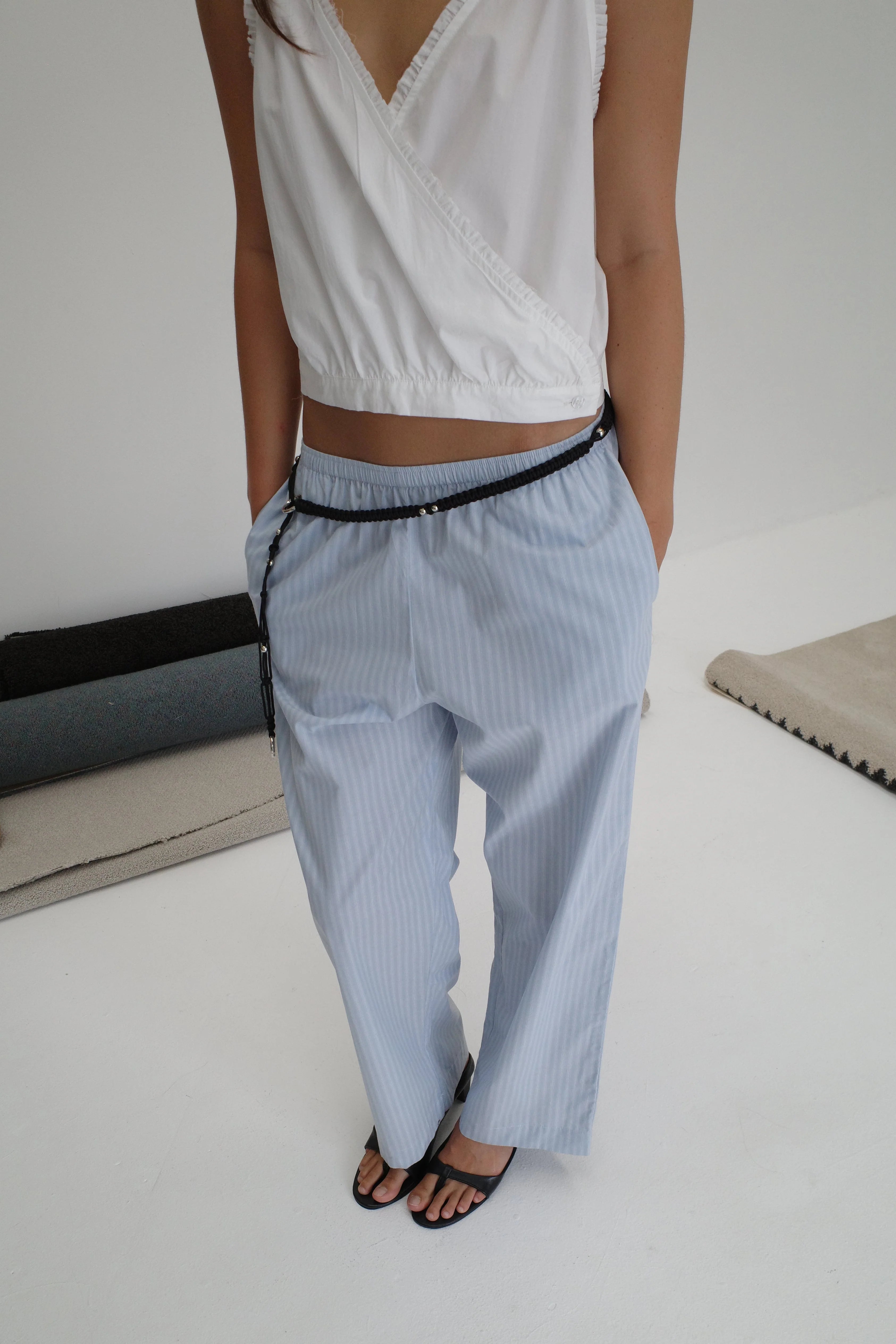 THE EASE TROUSER - LAKE BLUE STRIPE