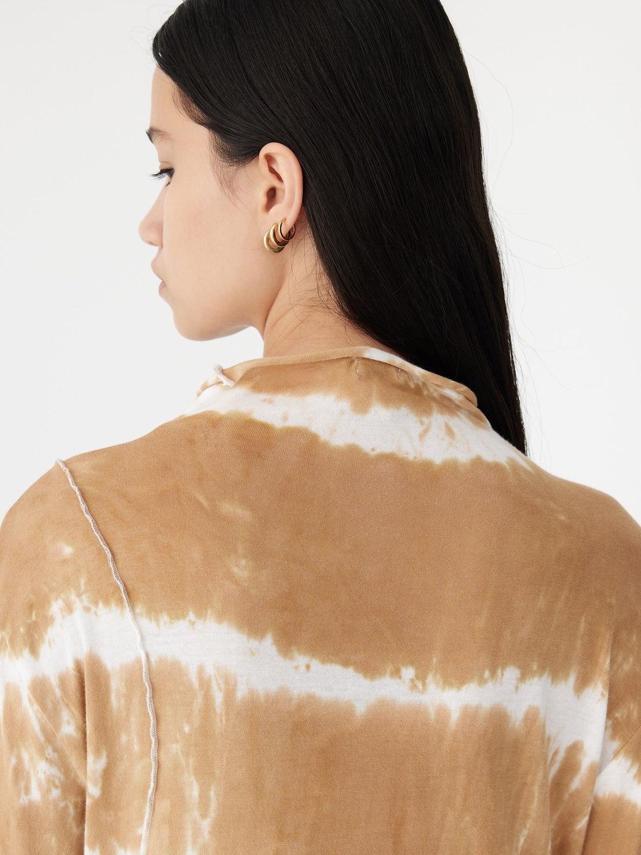 RIPPLE DYE PANELED L/S TSHIRT - DARK TAN/WHITE