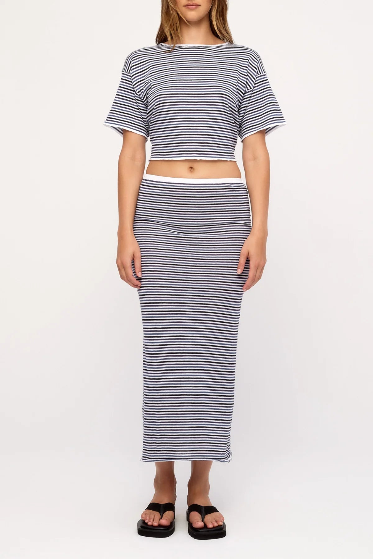 BLUE PIN STRIPE KNIT TIE TEE - BLUE PIN STRIPE