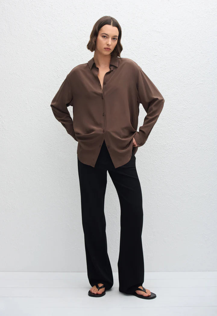 LONG SLEEVE SILK SHIRT - TRUFFLE