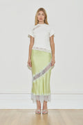 SILK LACE MIDI SKIRT - CHARTREUSE / SEA MOSS