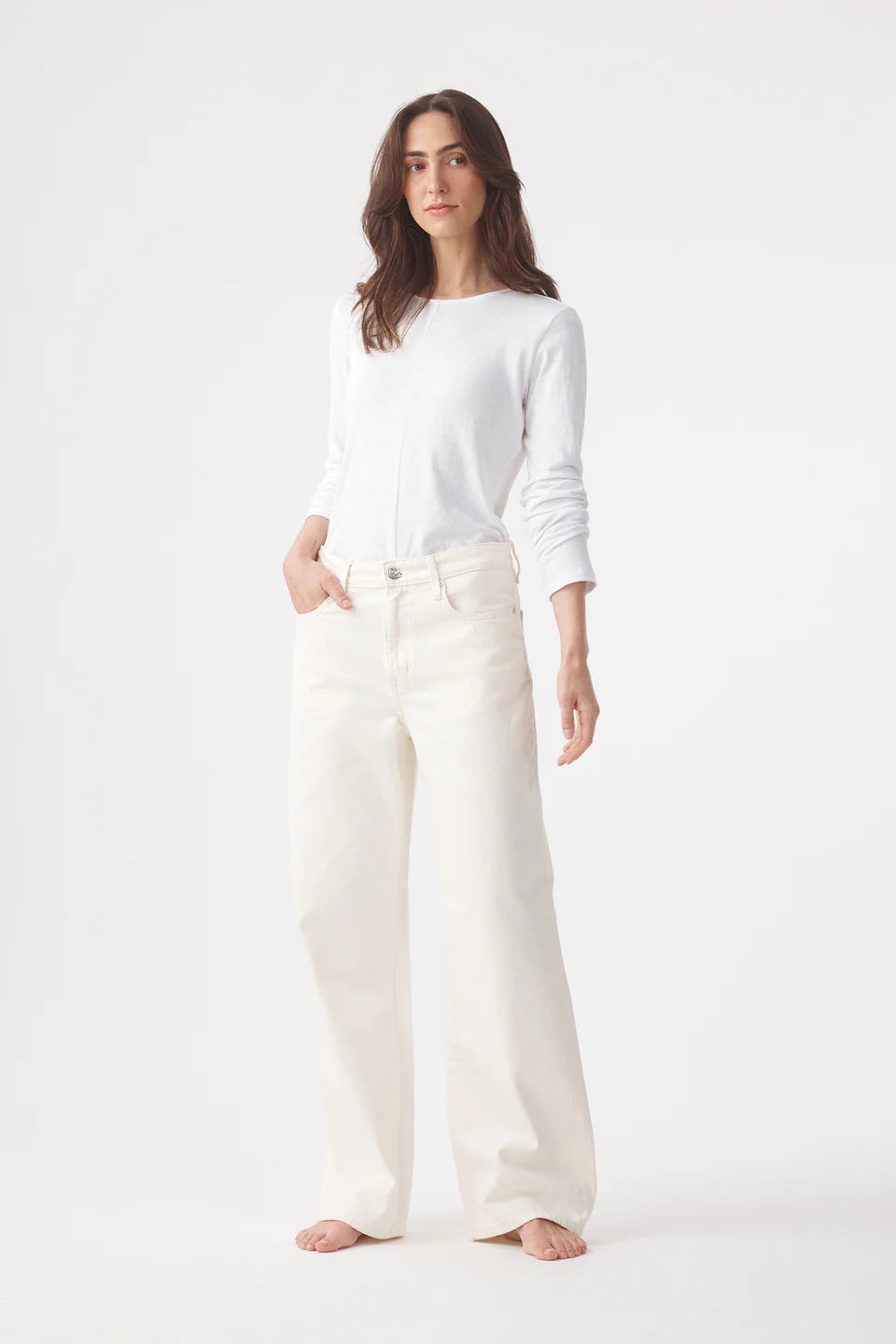OLIVE MID SLOUCHY WIDE JEAN - BONE