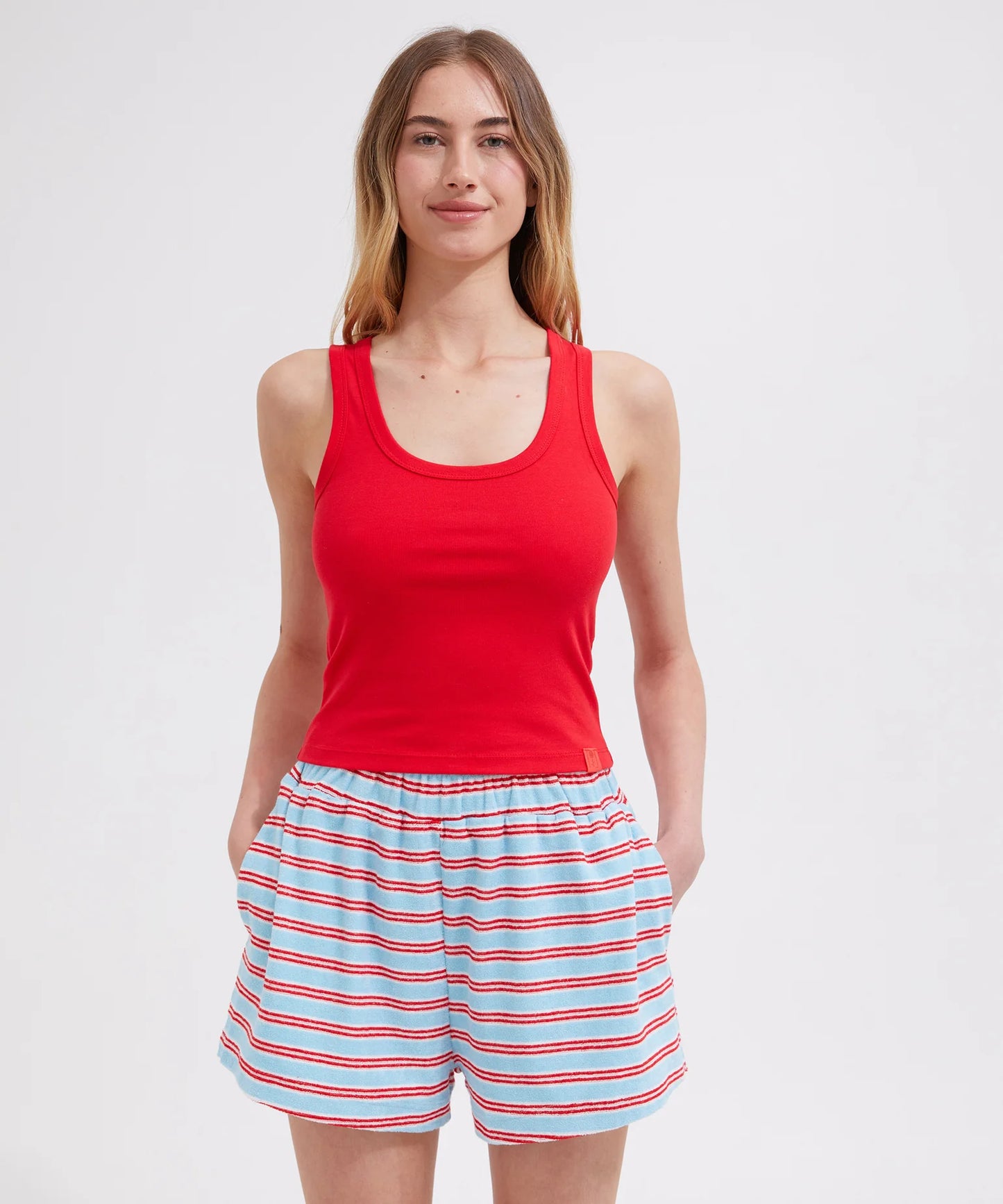 TERRY SHORTS - BLUE/RED STRIPE