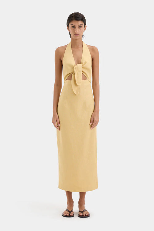 CARLOTTA TIE MIDI DRESS - RAFFIA