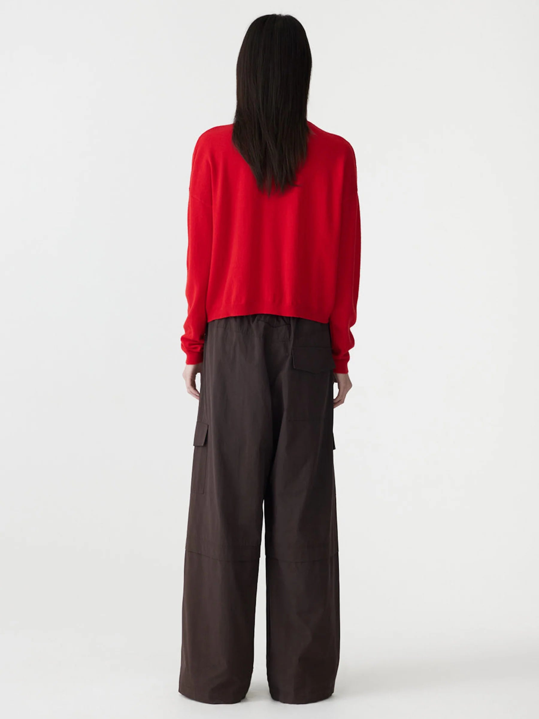 CRUSHED COTTON LAYERED PANT - CHOCOLATE BROWN
