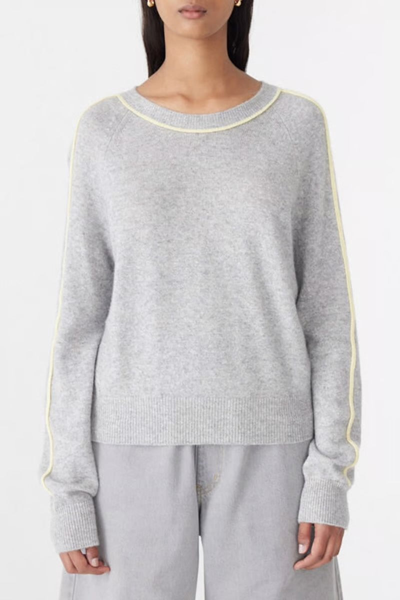 CLASSIC STRIPE DETAIL KNIT - GREY MARL / LEMON