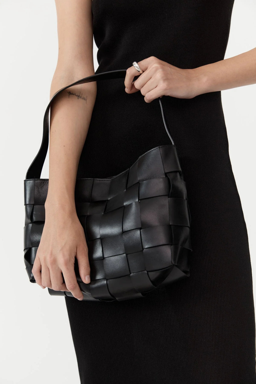 WOVEN MINI TOTE - BLACK