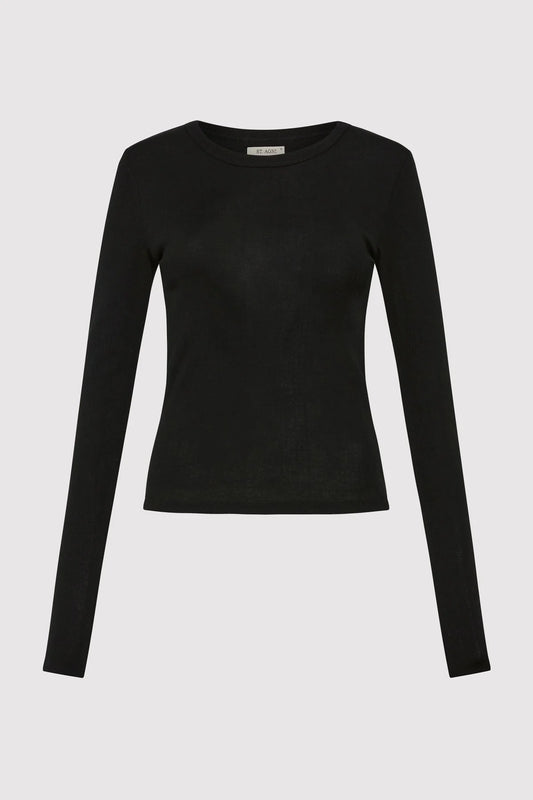 ORGANIC COTTON SOFT RIB LONG SLEEVE TOP - BLACK