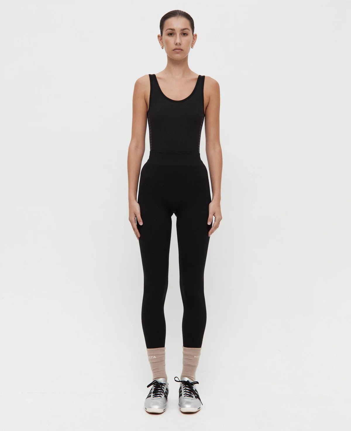 HOUNDSTOOTH WOOL BODYSUIT - BLACK