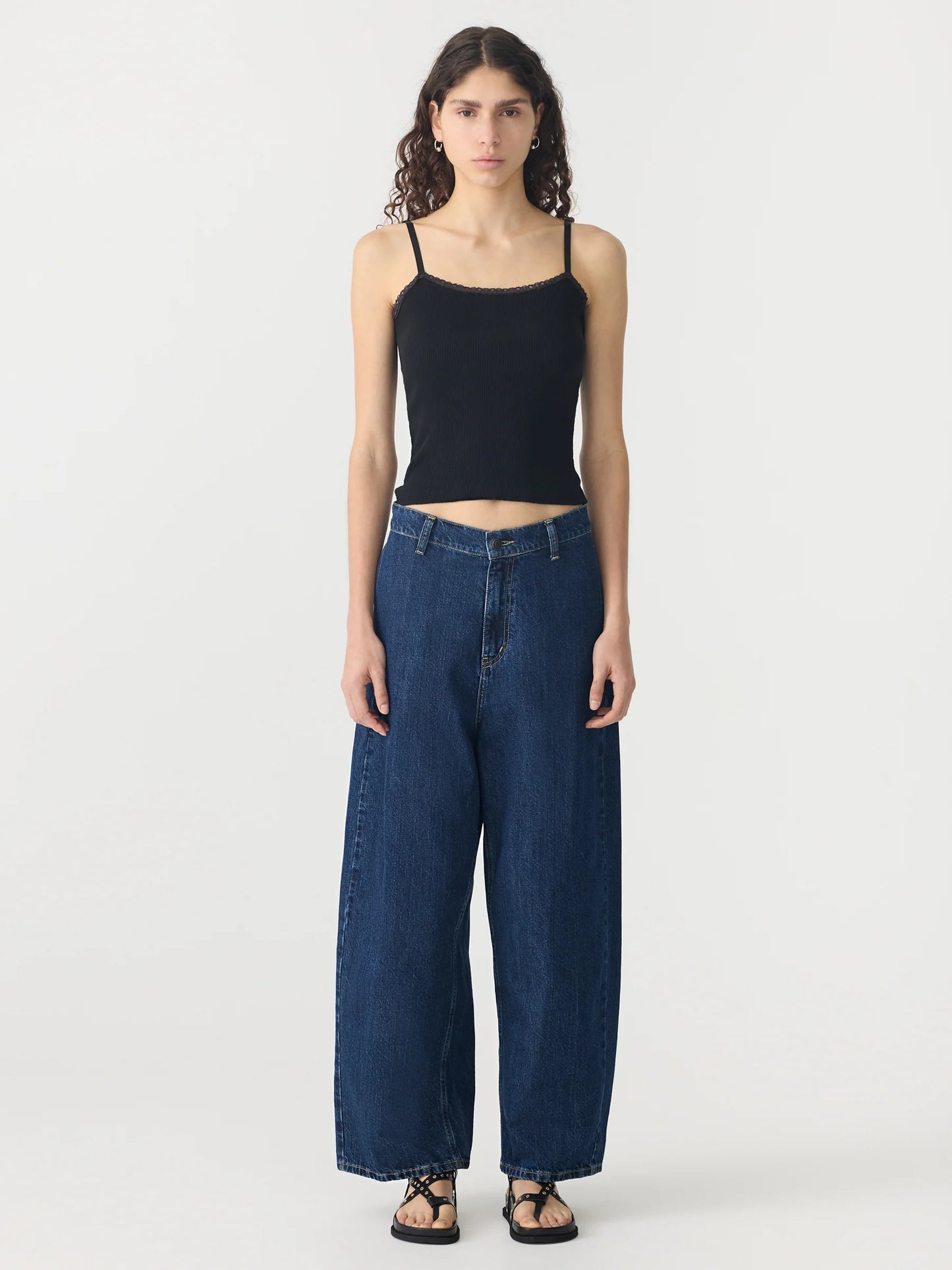 LACE STRAP SOFT RIB TANK - BLACK