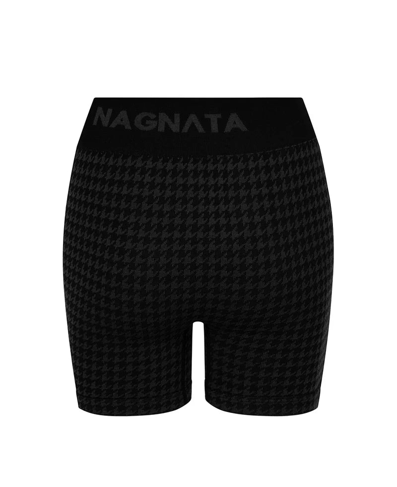 HOUNDSTOOTH WOOL MINI SHORT - BLACK