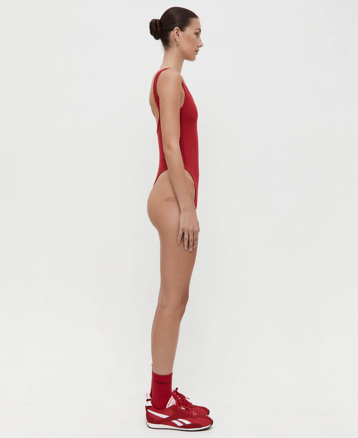 HOUNDSTOOTH WOOL BODYSUIT - CRIMSON