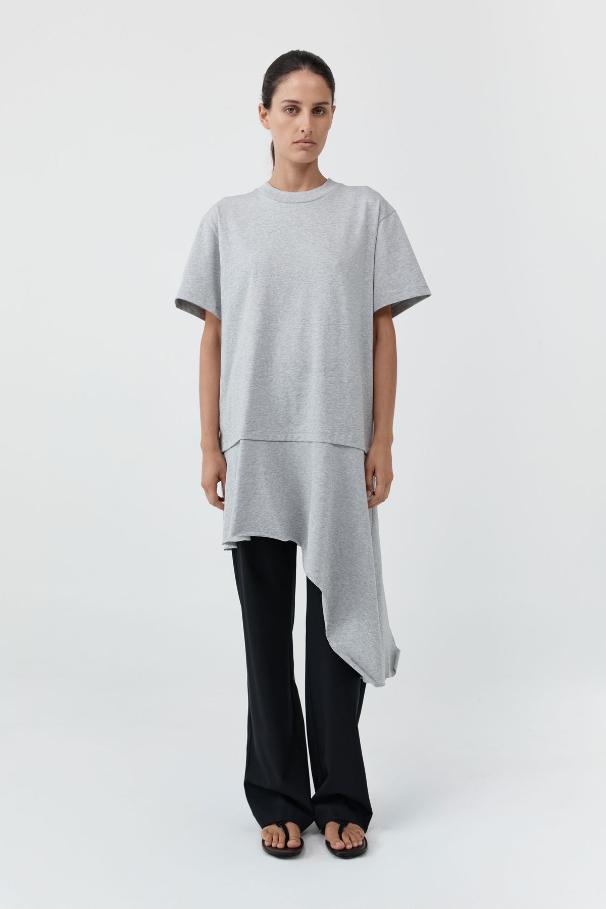 LAYERED TEE MINI DRESS - LIGHT GREY MARLE