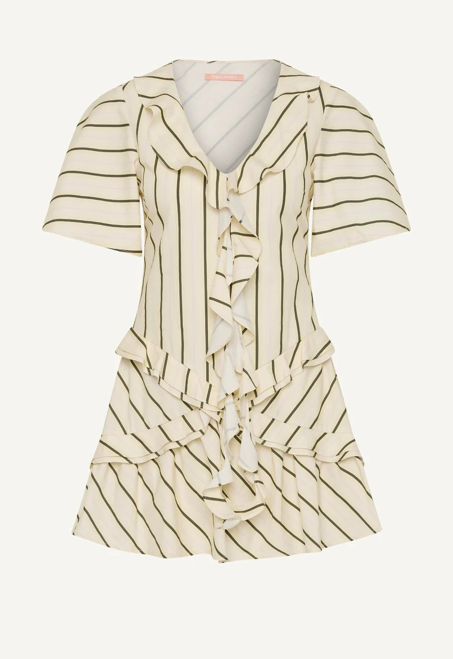 OLYMPIA DRESS - MARSHMALLOW AND OLIVE STRIPE