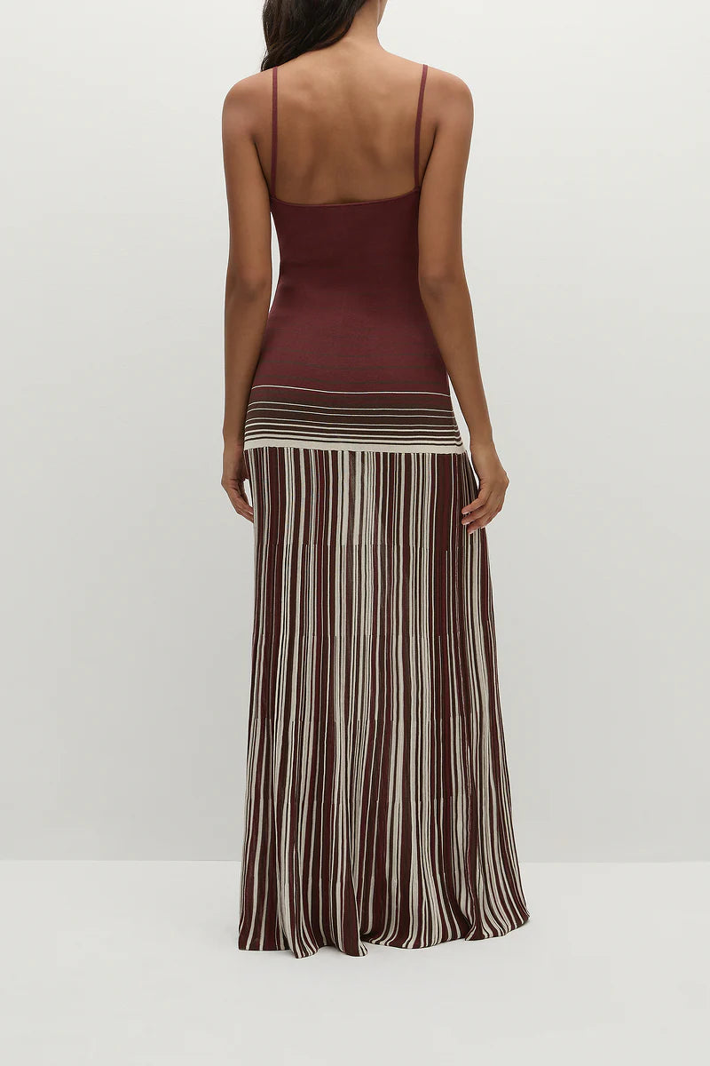 CECILE MAXI DRESS - ACCORDION STRIPE BORDEAUX