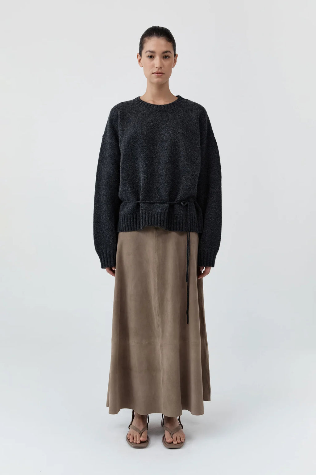 WOOL CREW NECK JUMPER - CHARCOAL MELANGE