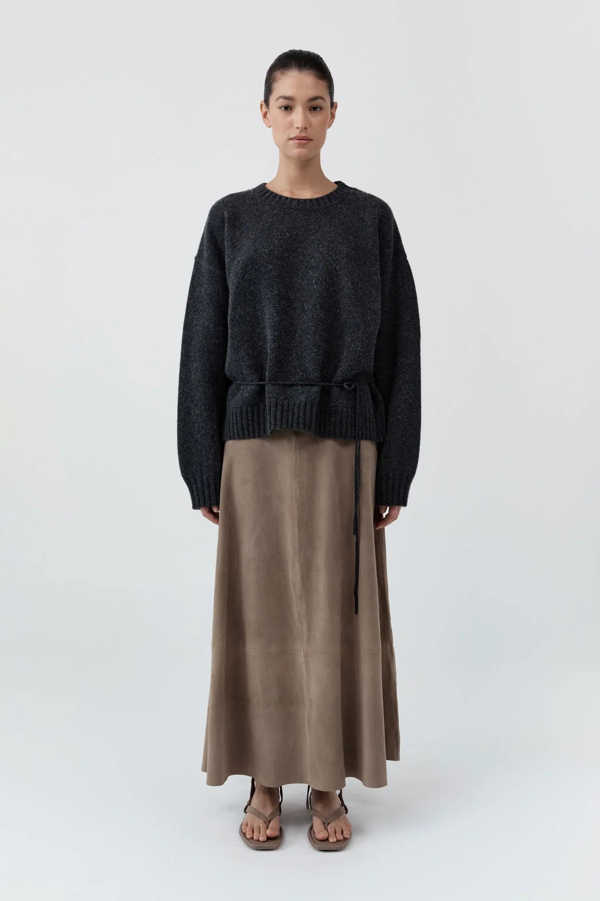 WOOL CREW NECK JUMPER - CHARCOAL MELANGE