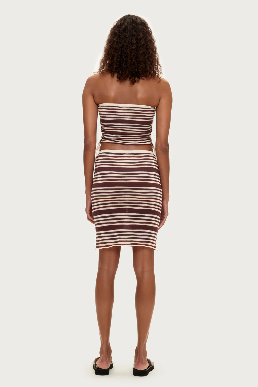 KNIT BANDEAU TOP - CHOCOLATE STRIPE