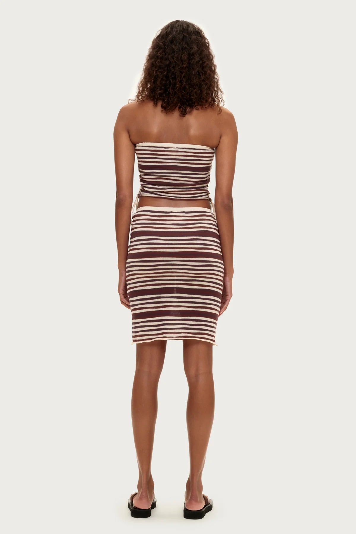 KNIT BANDEAU TOP - CHOCOLATE STRIPE