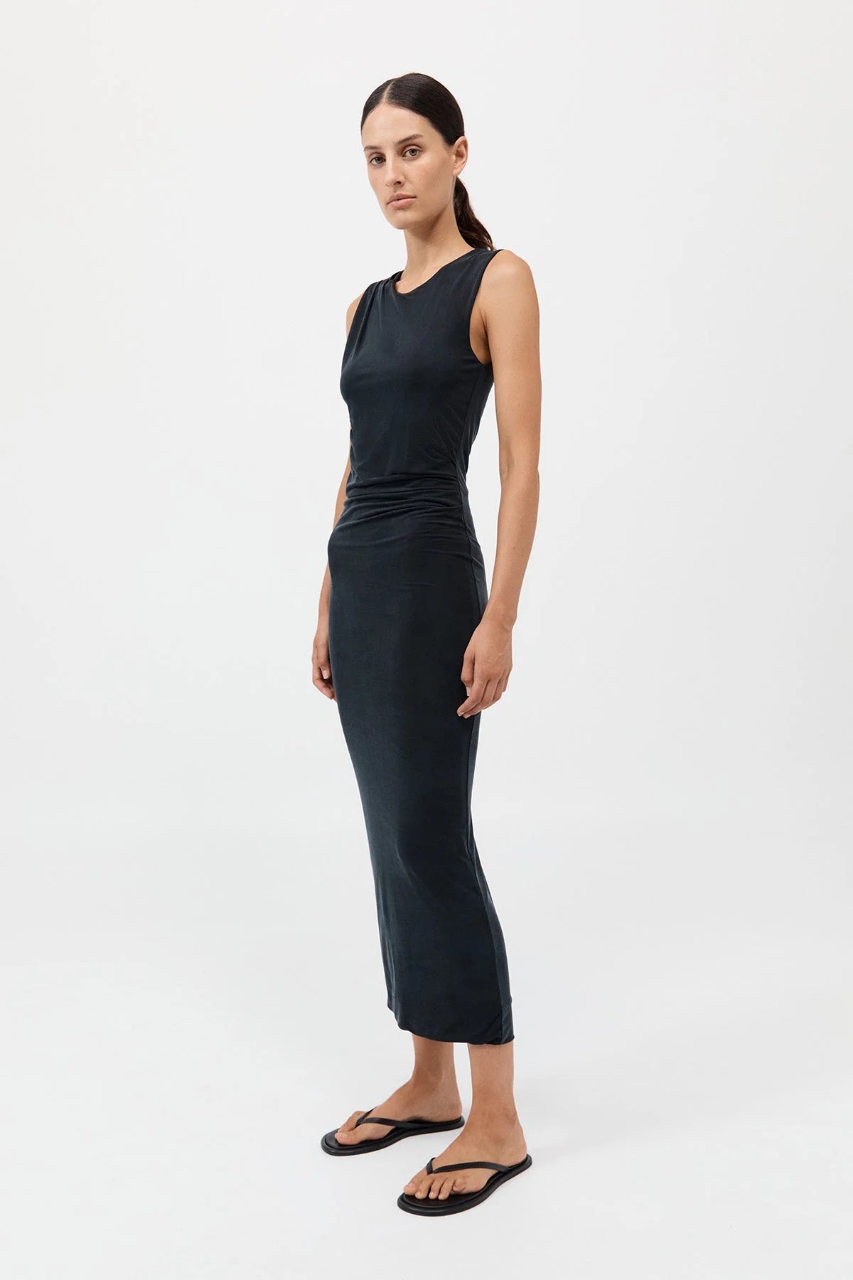 CUPRO JERSEY DRAPE DRESS - BLACK