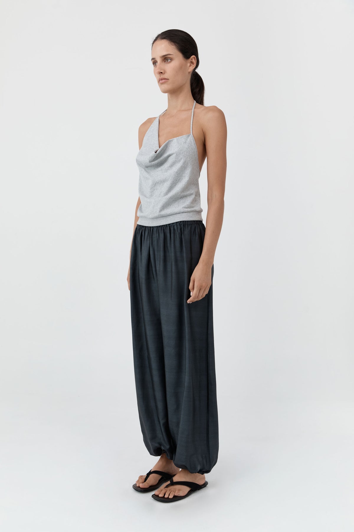 COTTON JERSEY HALTER TOP - LIGHT GREY MARLE