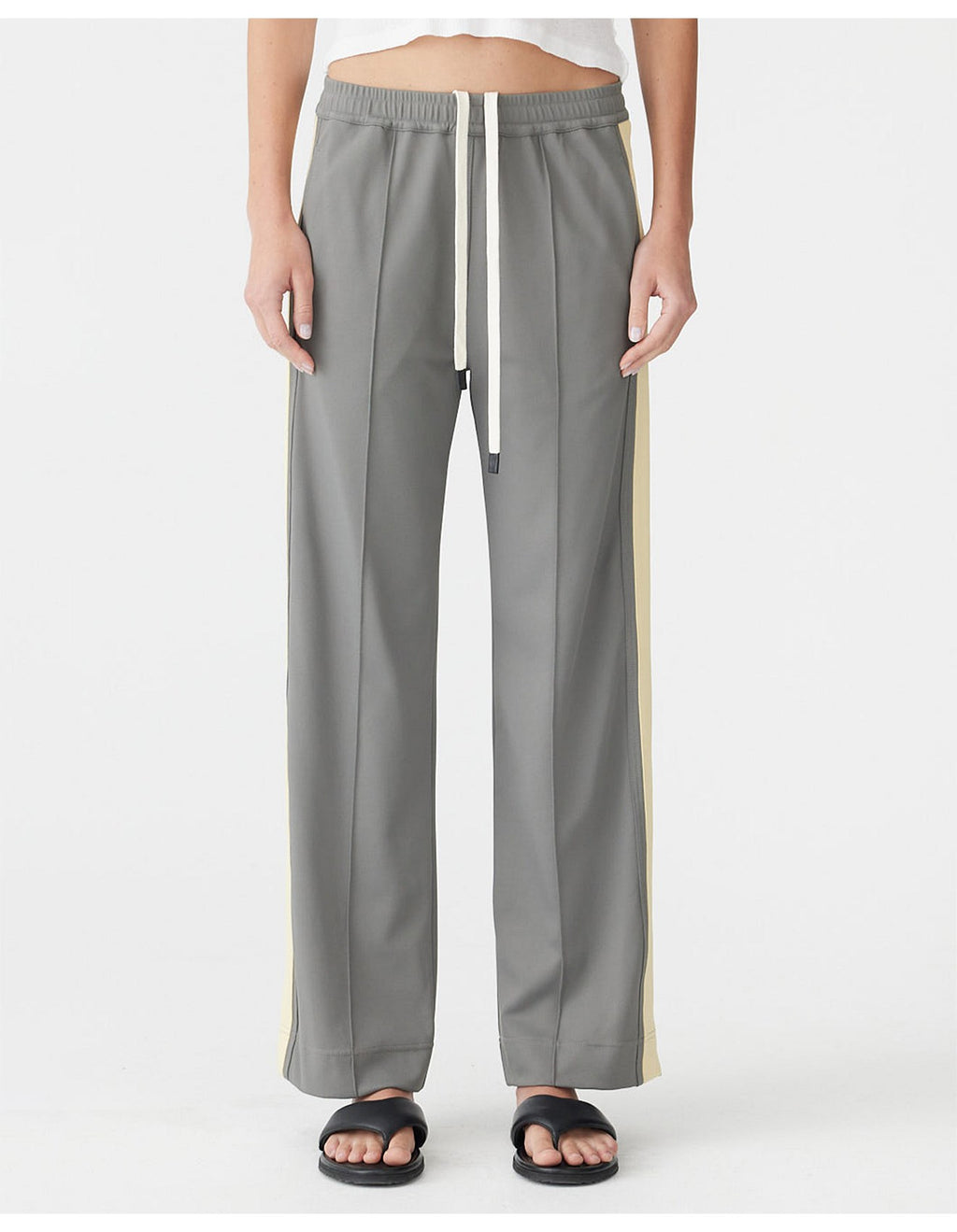 TWILL STRIPE DETAIL PANT - PEWTER / PALE YELLOW