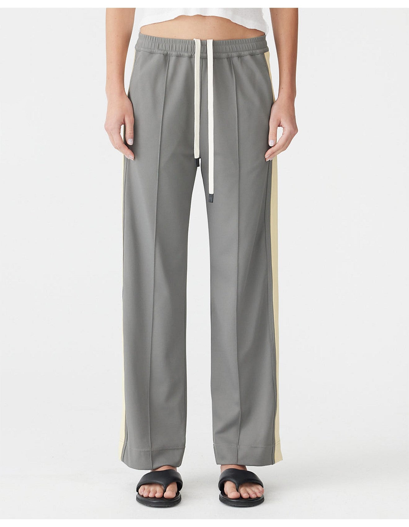 TWILL STRIPE DETAIL PANT - PEWTER / PALE YELLOW