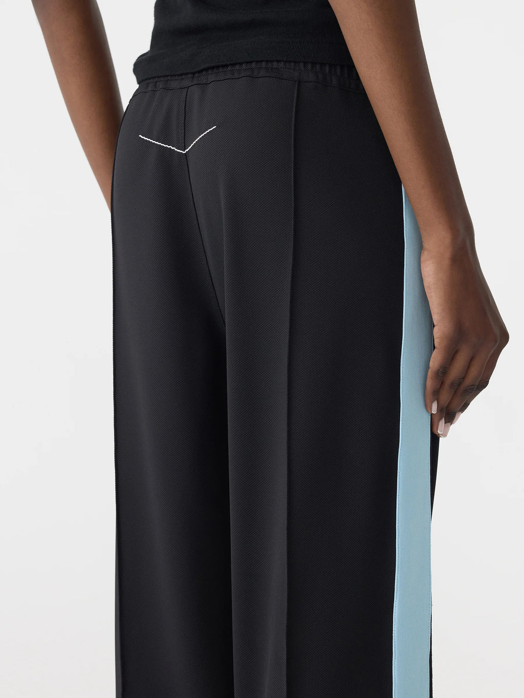 PIQUE STRIPE DETAIL PANT - BLACK AND PALE BLUE