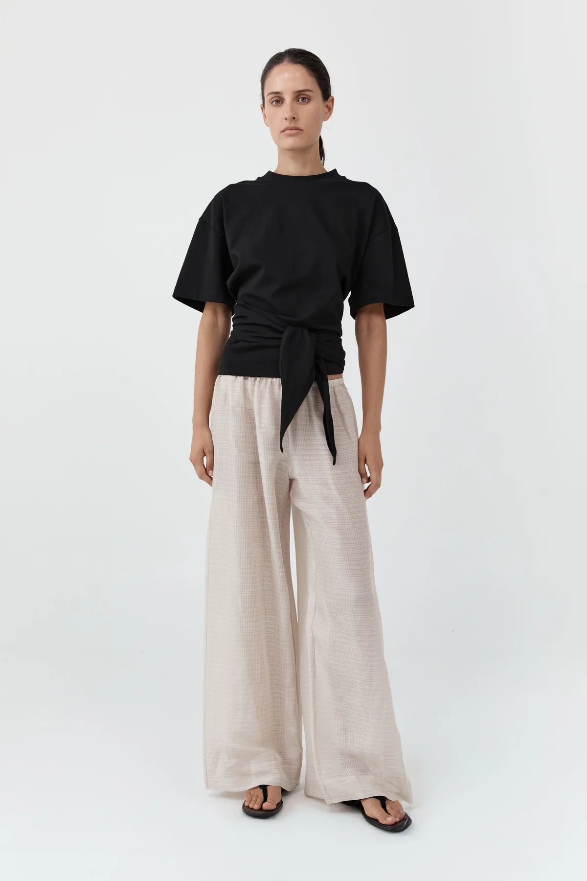 COTTON JERSEY SPLIT BLACK TEE - BLACK