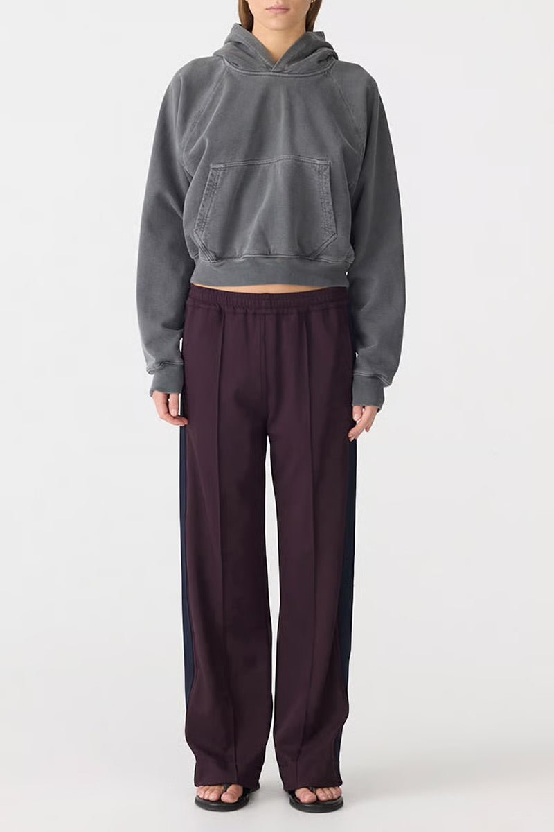 TWILL STRIPE DETAIL PANT - DARK PLUM / INK