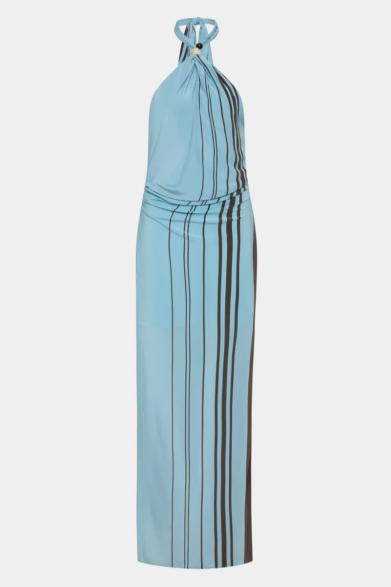 RIOJA HALTER SCARF MAXI DRESS - PACHA MINERAL STRIPE