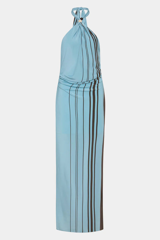 RIOJA HALTER SCARF MAXI DRESS - PACHA MINERAL STRIPE