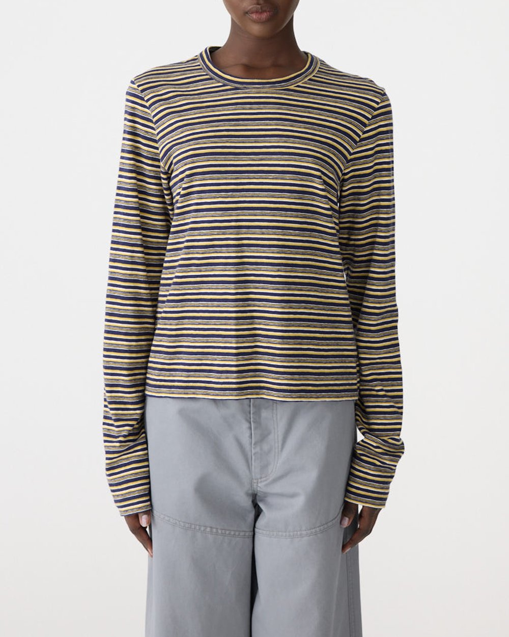 STRIPE SLIM L/S T-SHIRT - NAVY/CITRUS/WHITE