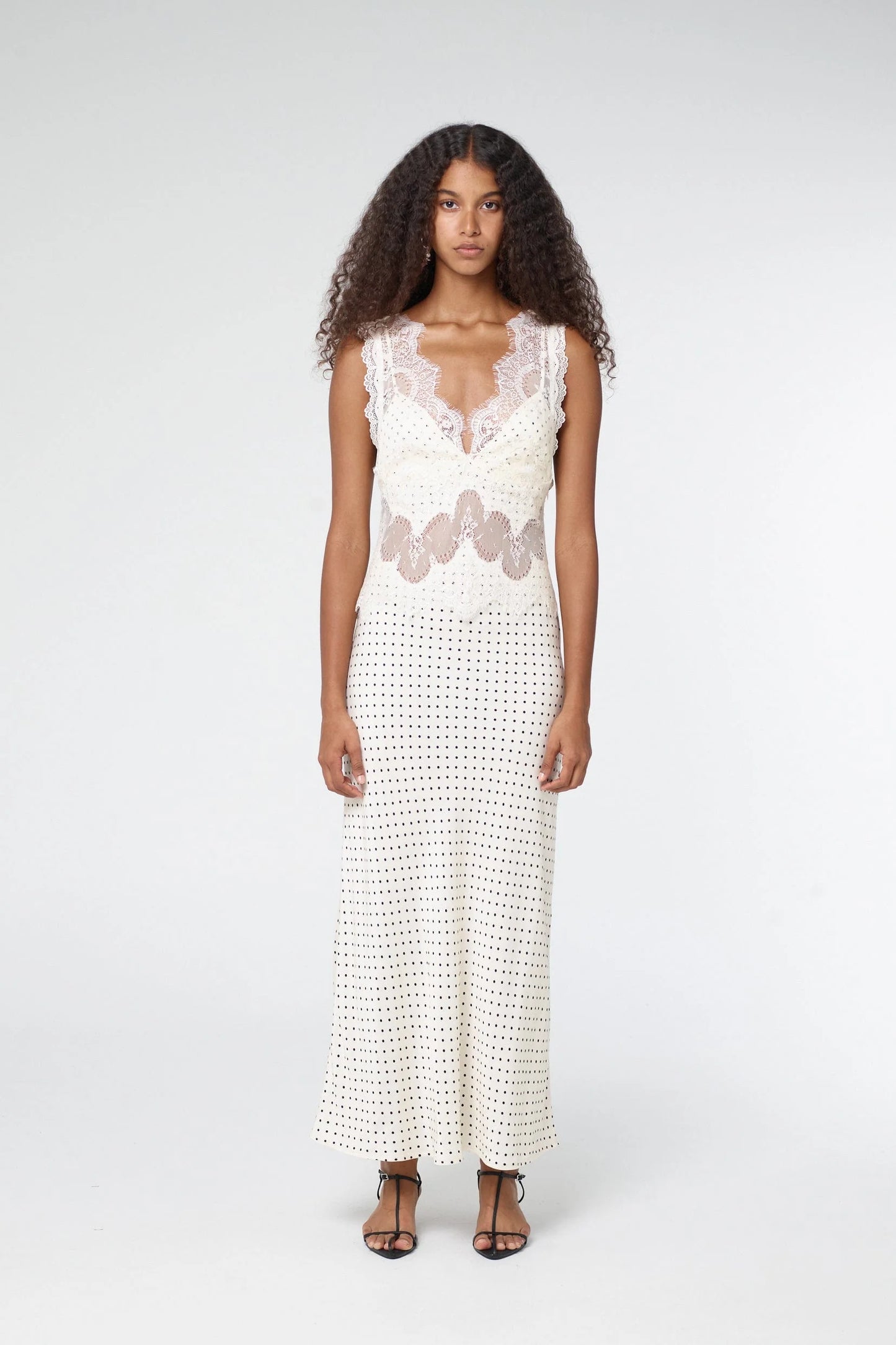 (PRE-ORDER) VISIONS LACE MAXI DRESS - CREAM POLKA DOT